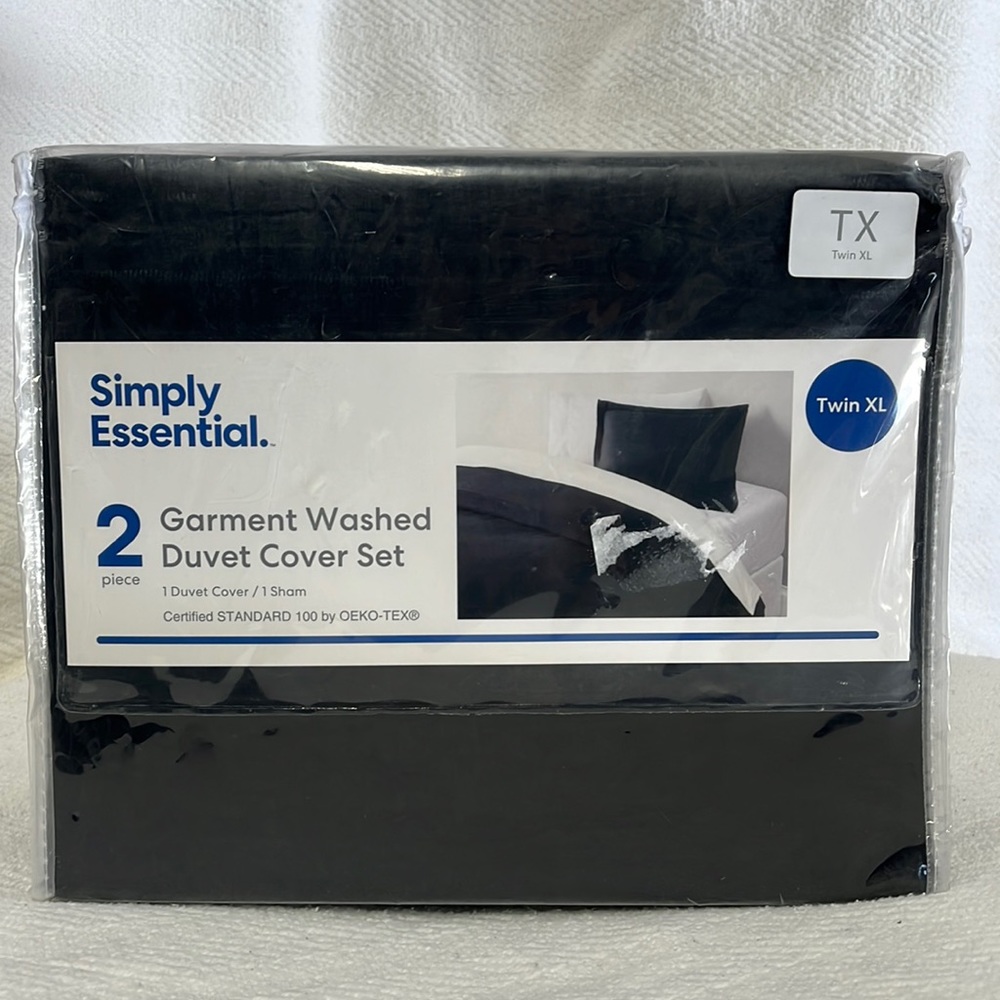 SIMPLY ESSENTIAL 2 PIECE Garment Washed Duvet Cover & Sham set Black For Twin XL
